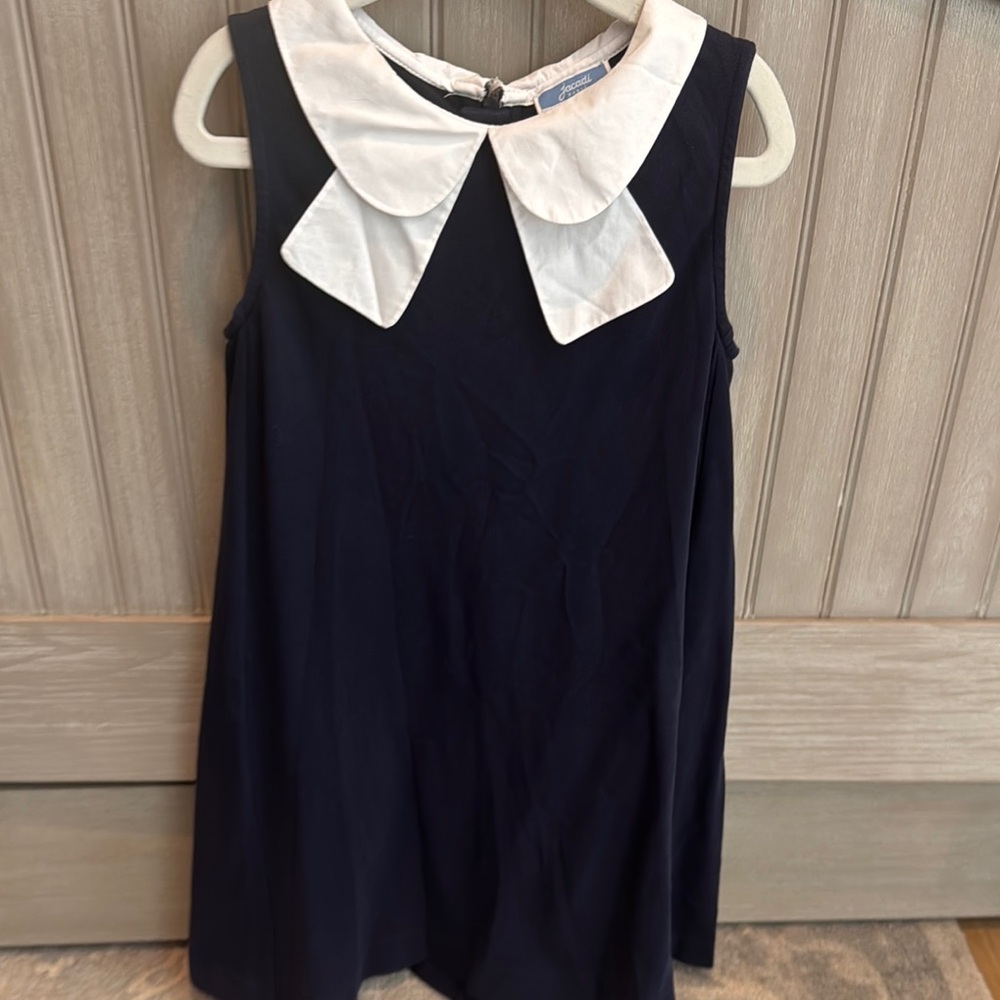Jacadi Navy Blue Sleeveless Kids Dress with White Collar- size 8